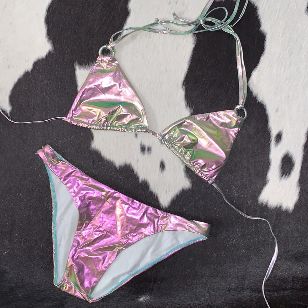 Vintage Y2K Early 2000’s Sauvage California Toni Iridescent Metallic Lamé Bikini